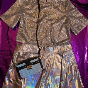 Holographic Glitter ✨ Top with Skirt set